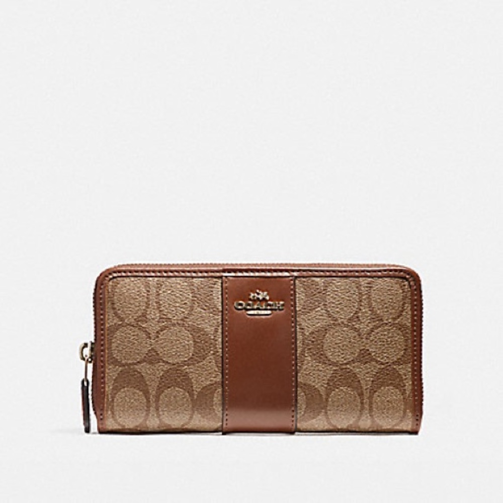 COACH ACCORDION ZIP WALLET IN SIGNATURE COATED CANVAS WITH LEATHER STRIPE F54630